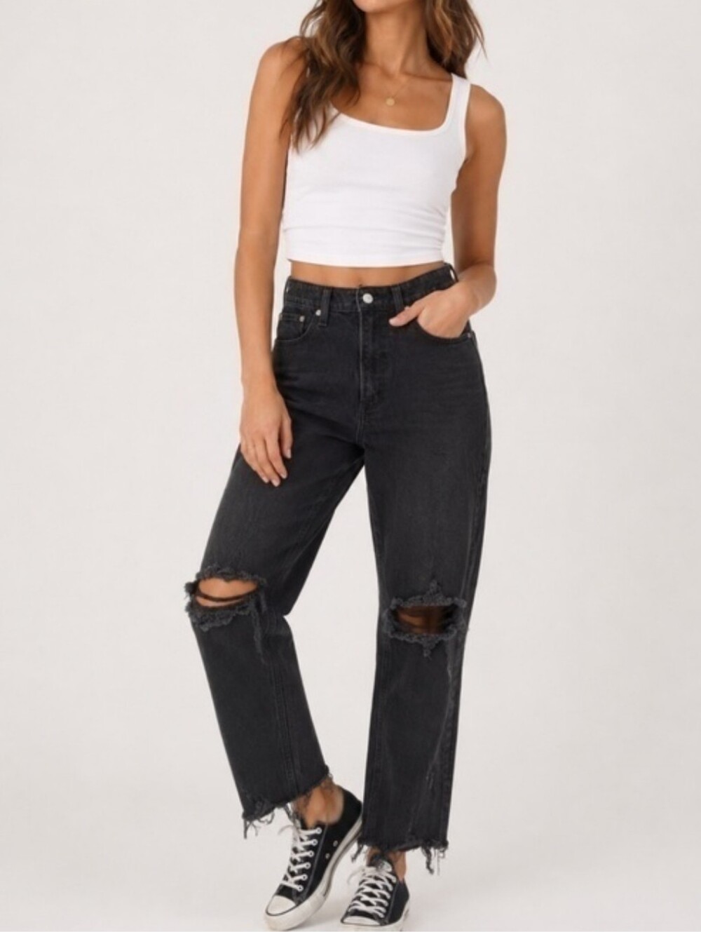 Abercrombie & Fitch Curve Love High Rise Mom Jean Distressed Black Wash SZ 29/8R